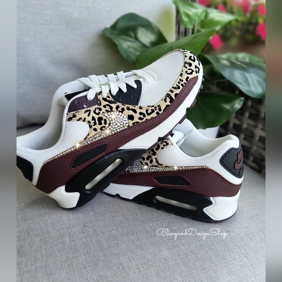 Bling Nike Air Max 90 Leopard Women Sneakers Customized With Swarovski Crystals - Picture 2 of 8